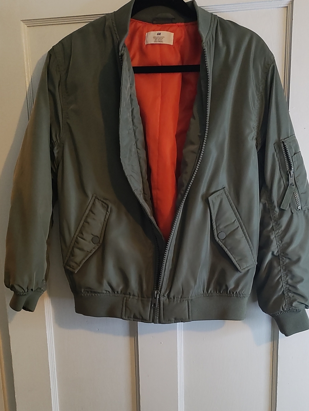 H&M boy's army green boy's bomber jacket with orange lining